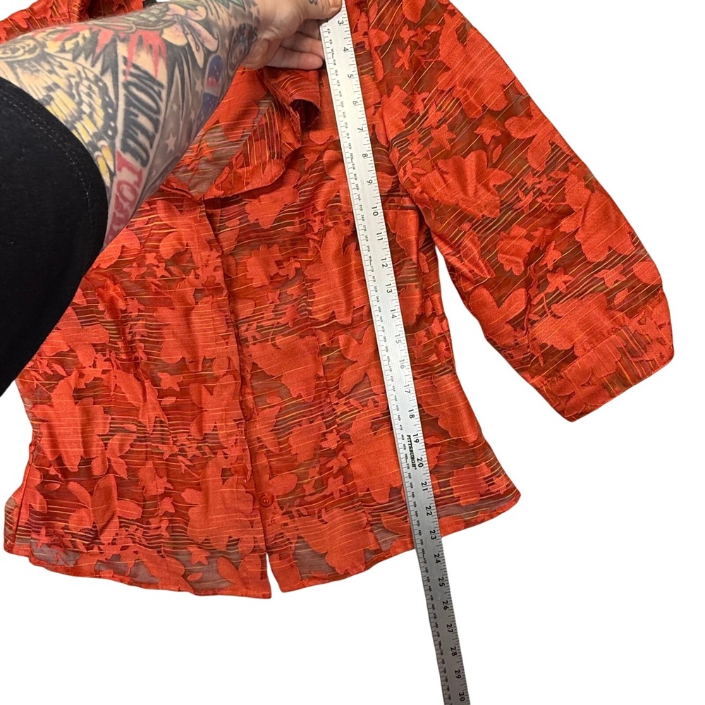 Norton McNaughton Blouse Women 12 Orange Floral Sheer 3/4 Sleeve Spring Top - Picture 6 of 6